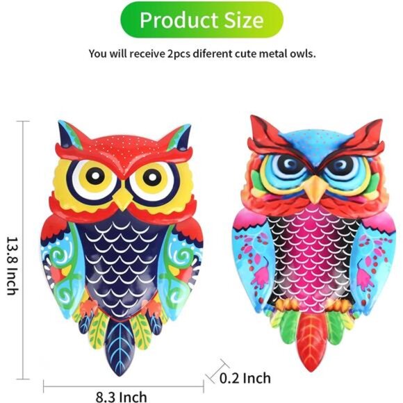 Metal Owl Wall Art Garden Decor for Outdoor  - Set of 2 - Picture 5 of 7